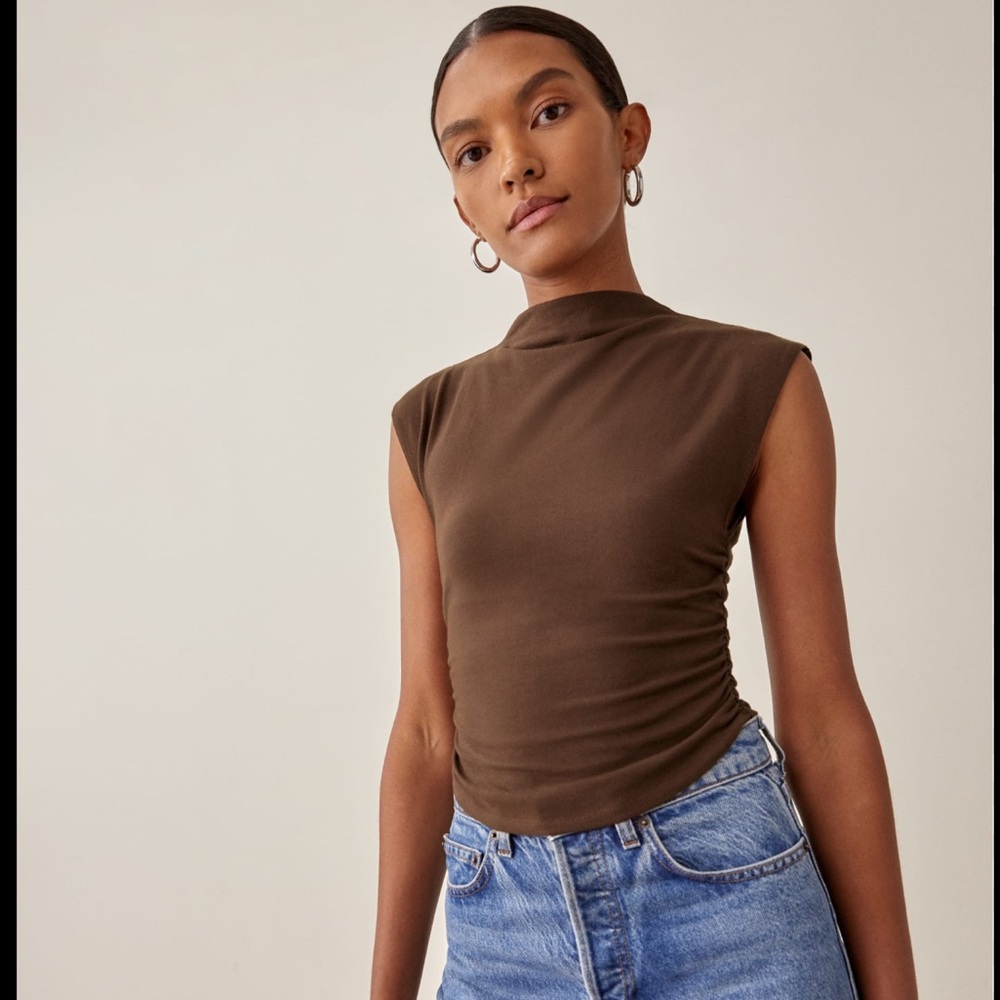 REFORMATION Lindy ruched crop top in Brown
